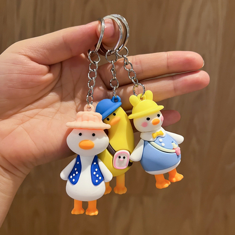 3 Móc Khóa Vịt Thời Trang Áo Xanh Mũ Xanh 6.5Cm