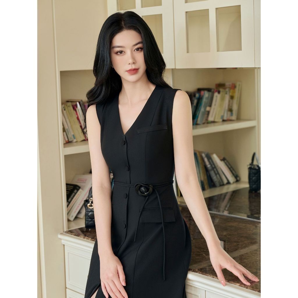 Ảnh JOVEN Đầm Dài Victoria Cổ V Xẻ Tà Thanh Lịch Sang Trọng 2