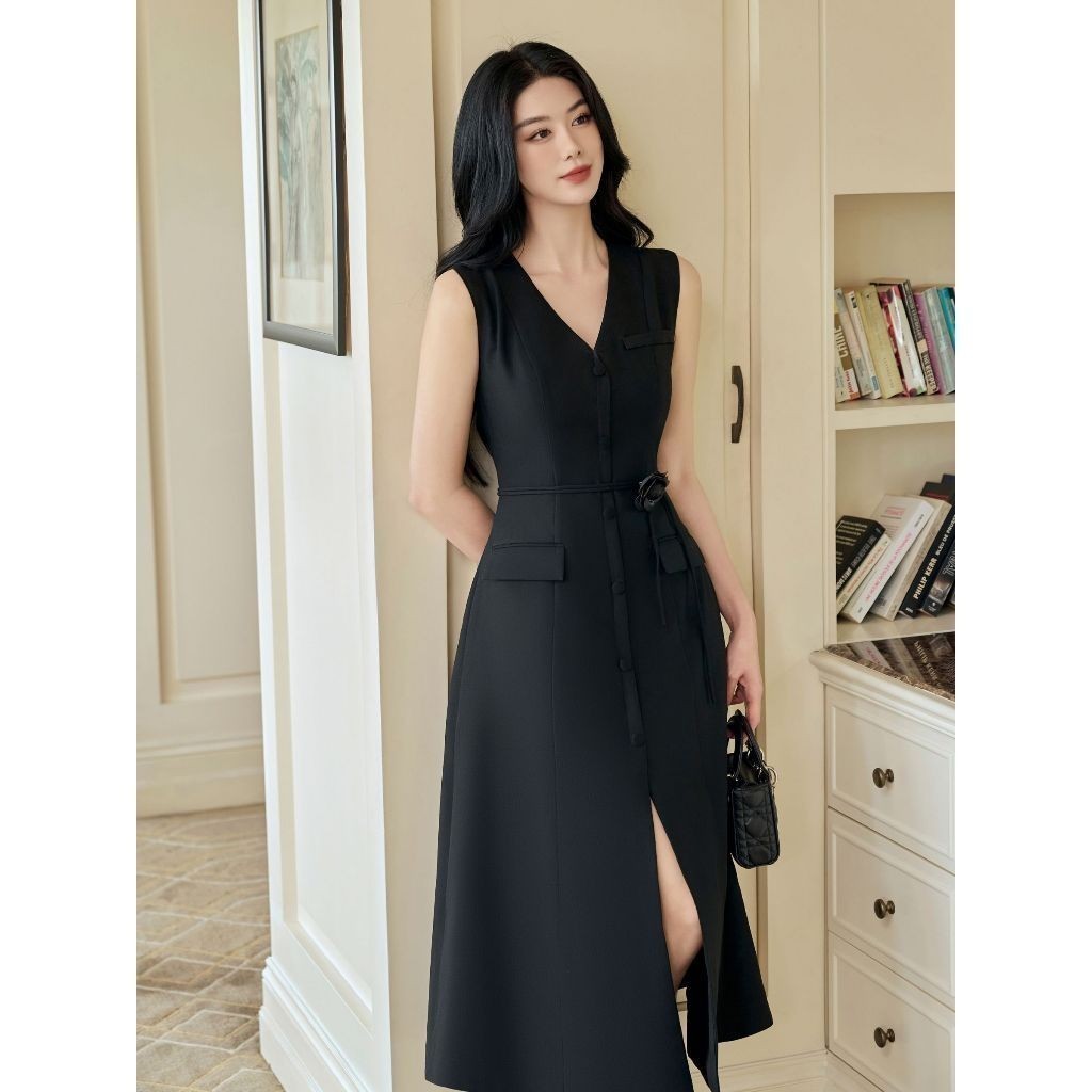 Ảnh JOVEN Đầm Dài Victoria Cổ V Xẻ Tà Thanh Lịch Sang Trọng 3