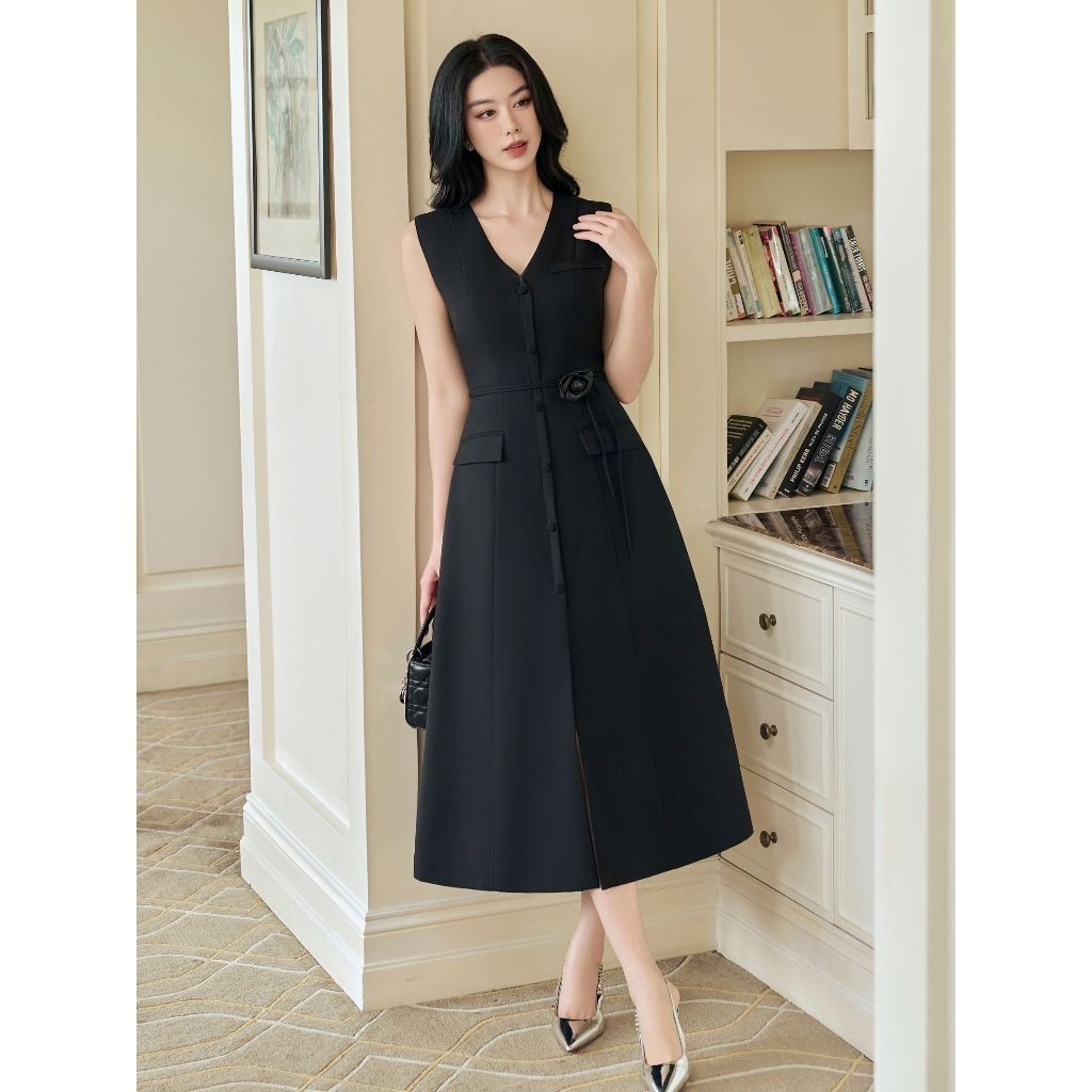 Ảnh JOVEN Đầm Dài Victoria Cổ V Xẻ Tà Thanh Lịch Sang Trọng 1