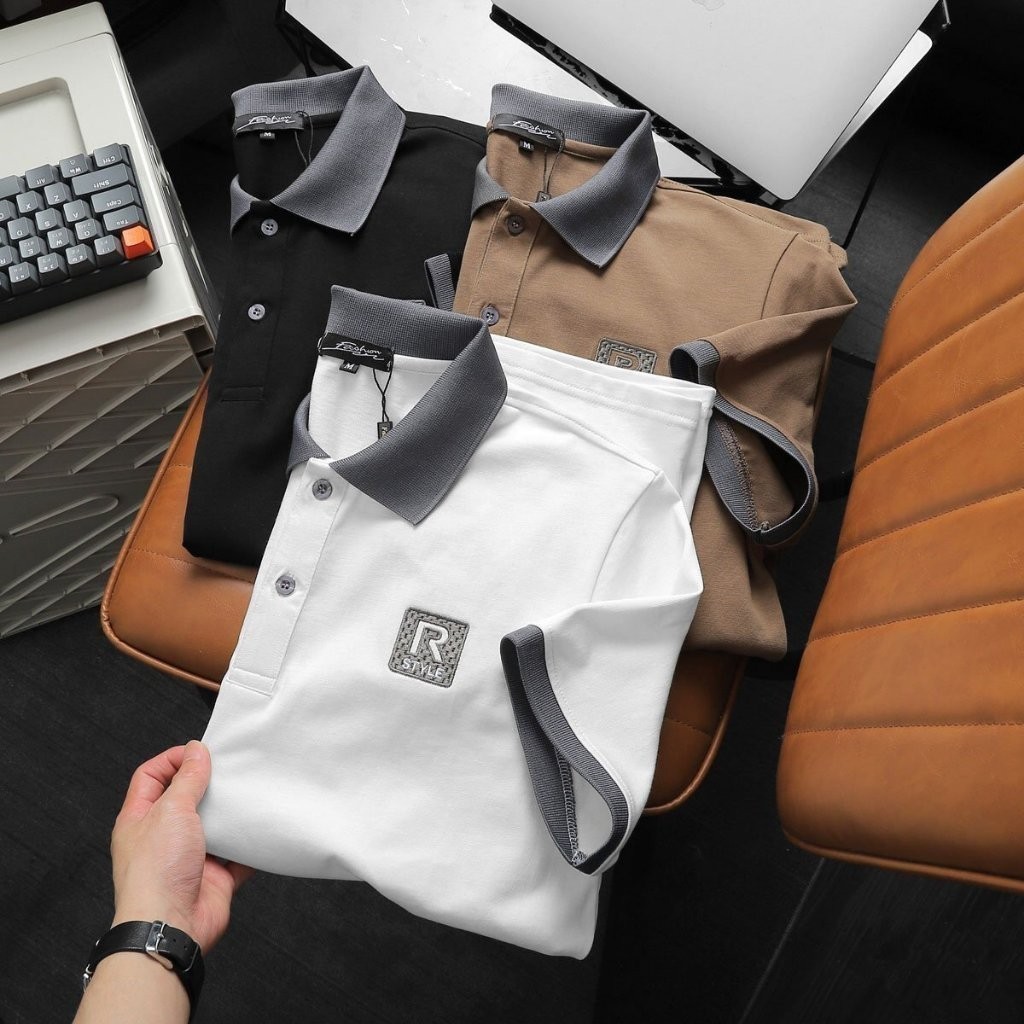 Áo Thun polo nam Cổ Bẻ Men R, Chất liệu 100% cotton, dệt gân nhỏ. Mềm, mịn, thấm hút, co giãn tốt, STS0215