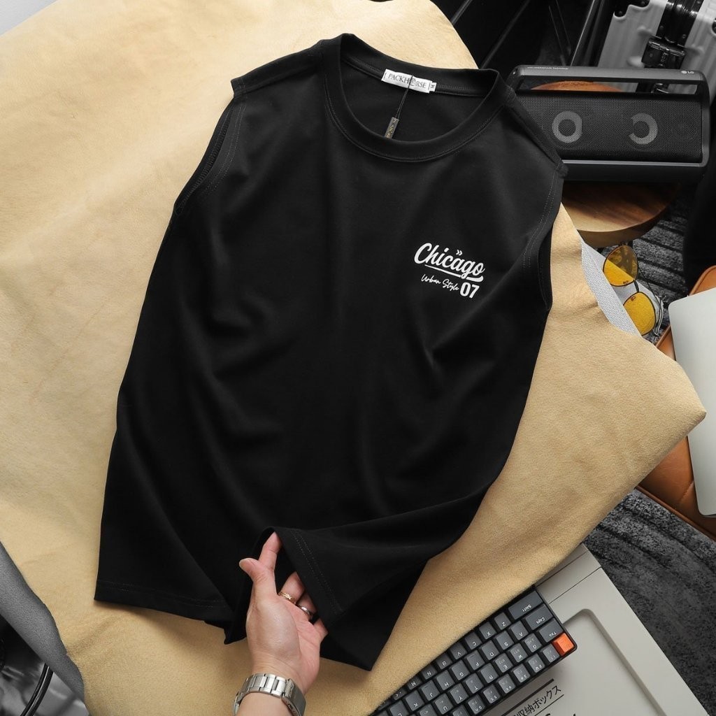 Áo Thun Sát Nách Nam Chicago, Chất vải 100% cotton, co giãn mềm mại, mịn mát, thời trang hàng cao cấp