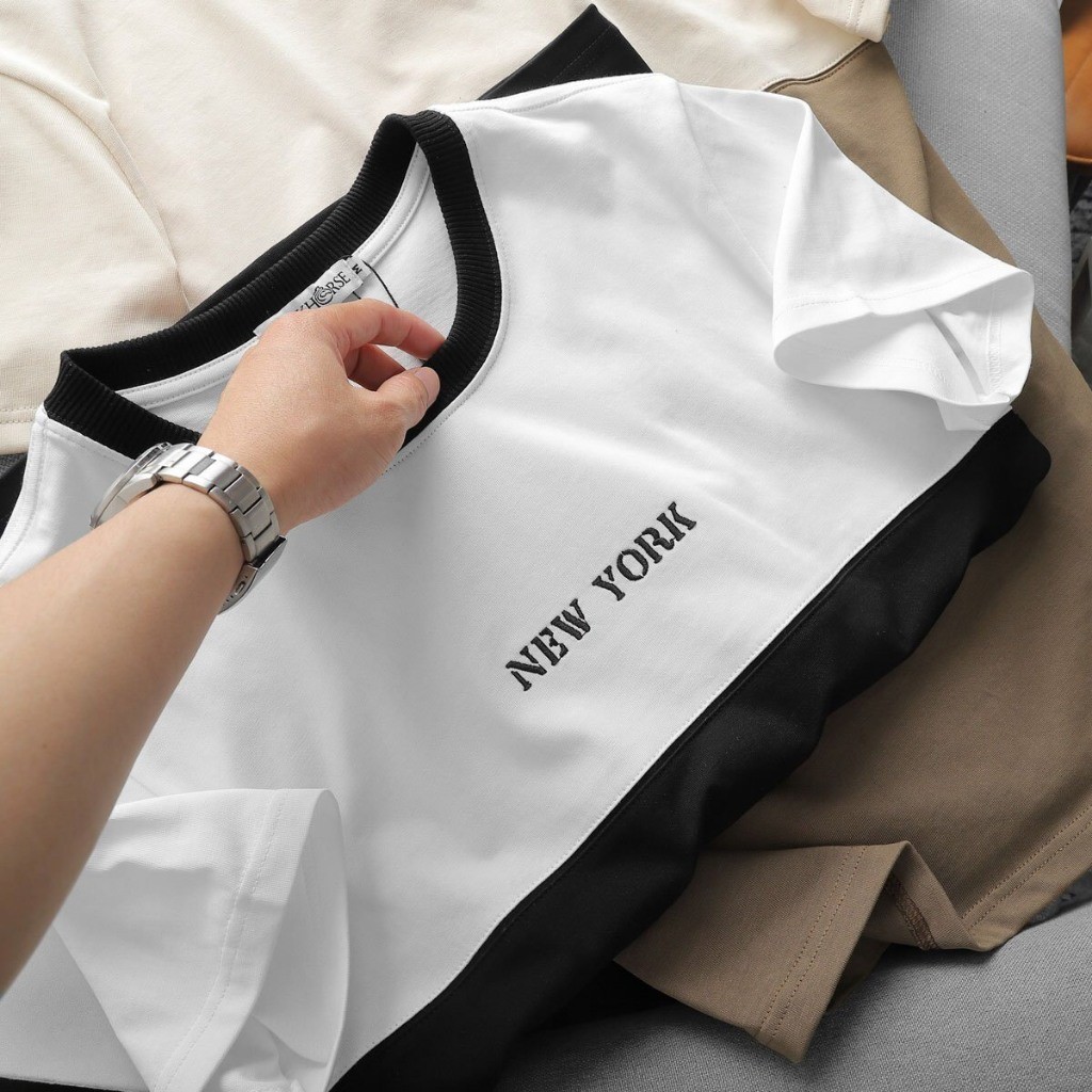 👕 Áo Thun Cổ Tròn NewYork Phối,100% cotton mềm mịn, dệt gân nhỏ, thoáng mát tuyệt đối, trẻ trung dễ phối đồ , STS 0221