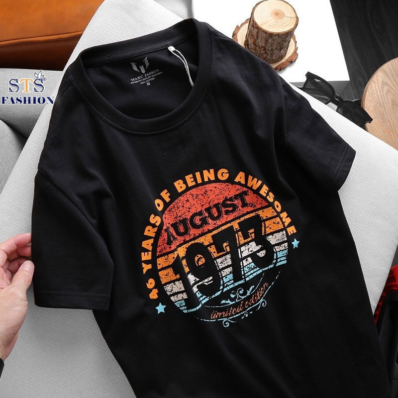 (Hàng Đẹp) Áo thun nam cổ tròn 1973, 100% cotton, 2 màu trắng đen -STS0111