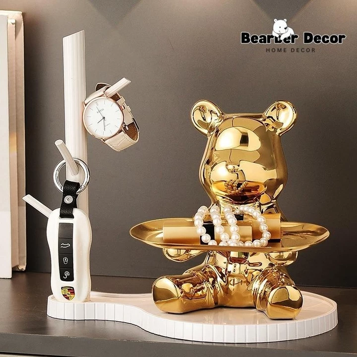 Gấu bearbrick bê khay đựng mỹ phẩm, đồ dùng trang trí nhà cửa, decor phòng ngủ, đồ decor để bàn
