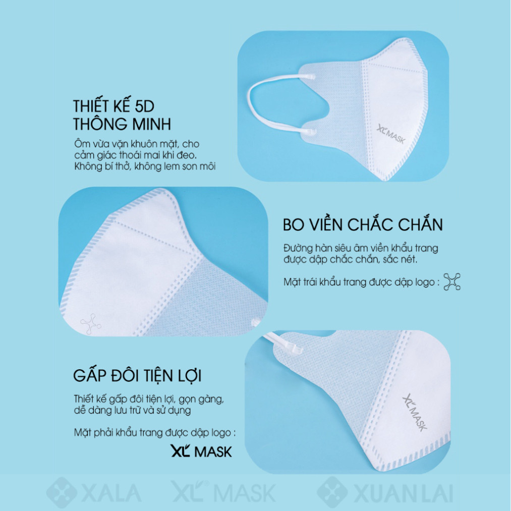 Thùng 600 cái Khẩu trang 5D Xuân Lai 3 lớp kháng khuẩn chống Tia UV Vải chống nắng cao cấp