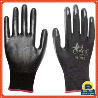 [Giá Sỉ+Hỏa Tốc] Set 12 Đôi Găng tay lao động phủ sơn xanh, đen, có hạt chống thấm nước, dầu - Bao tay bảo hộ giá buôn