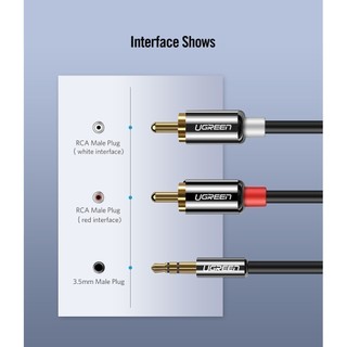 Dây Audio 3.5mm ra 2 đầu RCA (Hoa sen) UGREEN AV116 | Đầu nối mạ vàng 14K | Kết nối dễ dàng | Bảo Hành 18 Tháng 1 Đổi 1