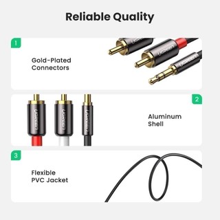 Dây Audio 3.5mm ra 2 đầu RCA (Hoa sen) UGREEN AV116 | Đầu nối mạ vàng 14K | Kết nối dễ dàng | Bảo Hành 18 Tháng 1 Đổi 1