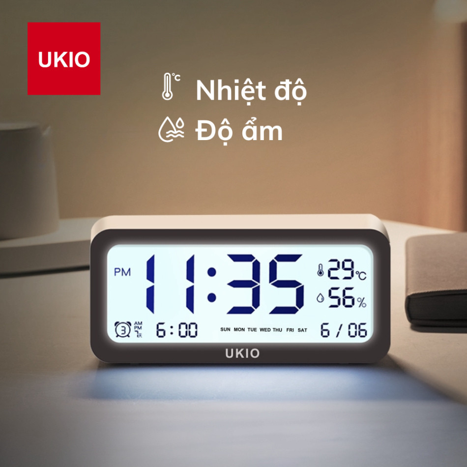 Đồng hồ led để bàn báo thức UKIO màn hình LCD cao cấp đo nhiệt độ và độ ...