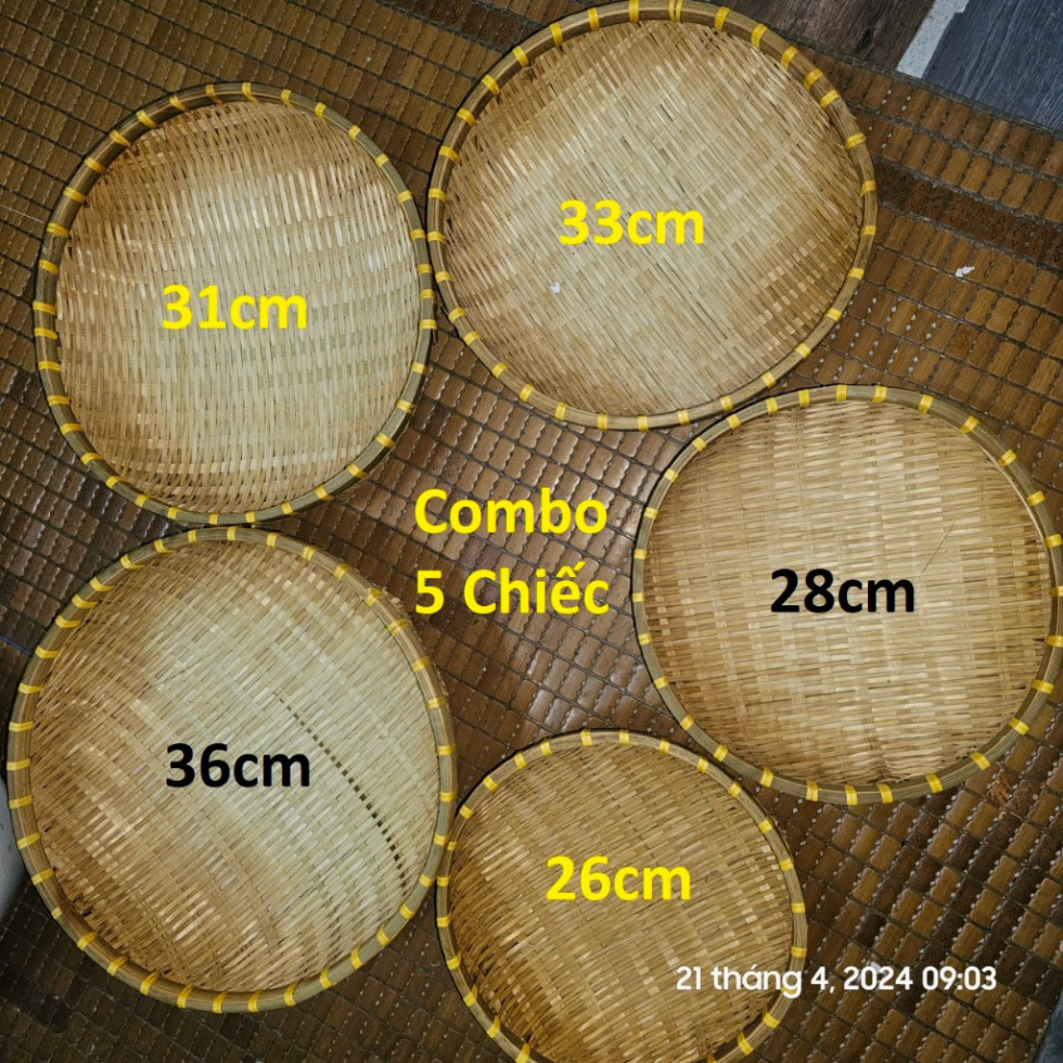 Combo 5 Rổ cật tre (vỏ tre) 1 bộ gồm 5 cái - 26/28/30/33/36cm Đãi gạo ...