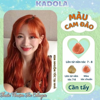 Thuốc nhuộm tóc màu cam đào KADOLA tặng kèm oxy trợ dưỡng và bao tay
