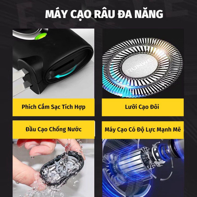 Máy Cạo Râu Mini 2 Lưỡi Cạo Nổi Máy Cạo Râu Đa Năng Đầu Cạo Chống Nước Đèn Rọi Ray ASAKI - R2