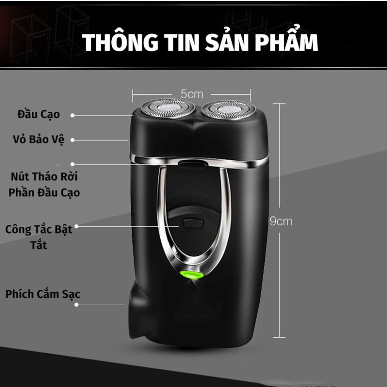 Máy Cạo Râu Mini 2 Lưỡi Cạo Nổi Máy Cạo Râu Đa Năng Đầu Cạo Chống Nước Đèn Rọi Ray ASAKI - R2