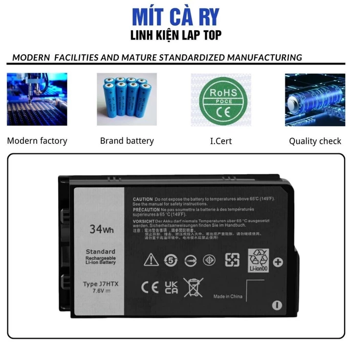 PIN LAPTOP mã J7HTX Pin dùng cho laptop Dell Latitude 7202 7212 Rugged Extreme Tablet Series J7HTX