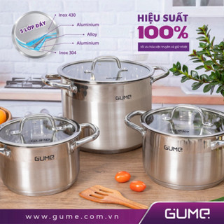 Bộ nồi chảo GUME, chất Liệu inox với đáy 5 lớp phù hợp với mọi loại bếp bảo hành 5 năm - Bếp Của Hà
