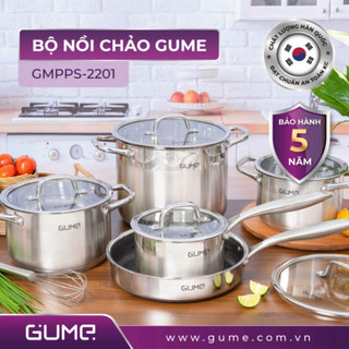 Bộ nồi chảo GUME, chất Liệu inox với đáy 5 lớp phù hợp với mọi loại bếp bảo hành 5 năm - Bếp Của Hà