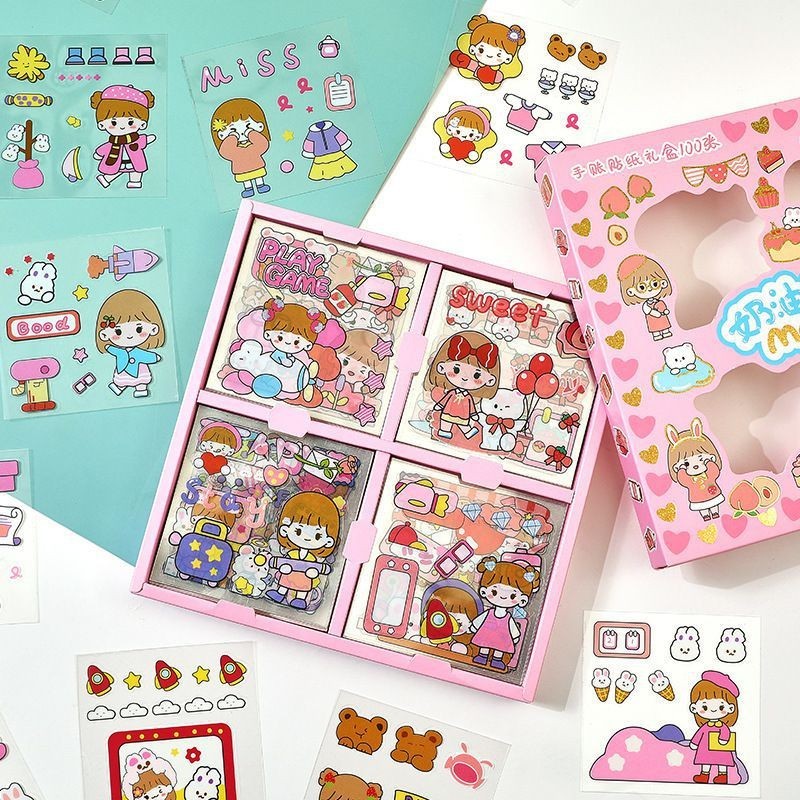 🎨 [SỈ 400Đ] COMBO 10 TẤM DÁN STICKER HOẠT HÌNH TRANG TRÍ – KÍCH THƯỚC 6x6CM & 13x4CM 🐰🐻