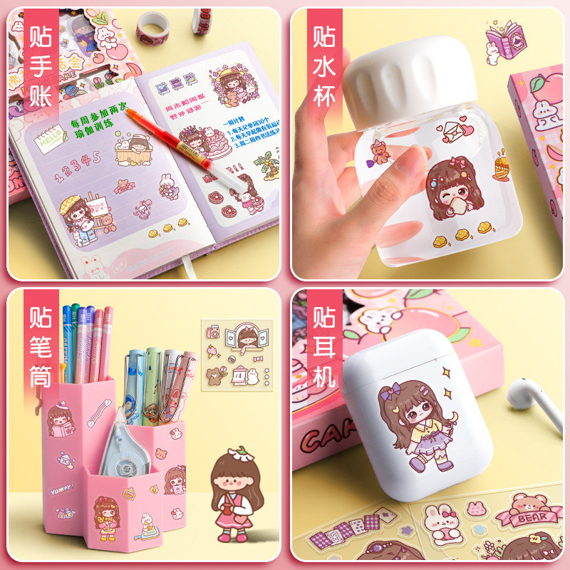 🎨 [SỈ 400Đ] COMBO 10 TẤM DÁN STICKER HOẠT HÌNH TRANG TRÍ – KÍCH THƯỚC 6x6CM & 13x4CM 🐰🐻