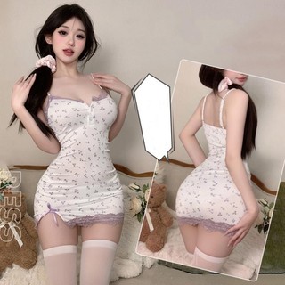 Đồ ngủ 2 dây Hoa nhỏ Viền ren gợi cảm kèm đệm ngực Váy thun DN59 Váy ngủ 2 dây Hoa quyến rũ sexy