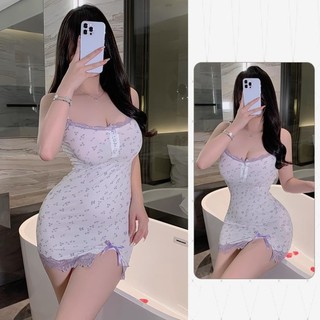 Váy ngủ 2 dây gợi cảm Hoa nhỏ Viền ren Váy thun gợi cảm DN59 Bộ ngủ 2 dây Hoa sexy