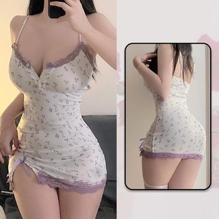 Váy ngủ 2 dây gợi cảm Hoa nhỏ Viền ren Váy thun gợi cảm DN59 Bộ ngủ 2 dây Hoa sexy