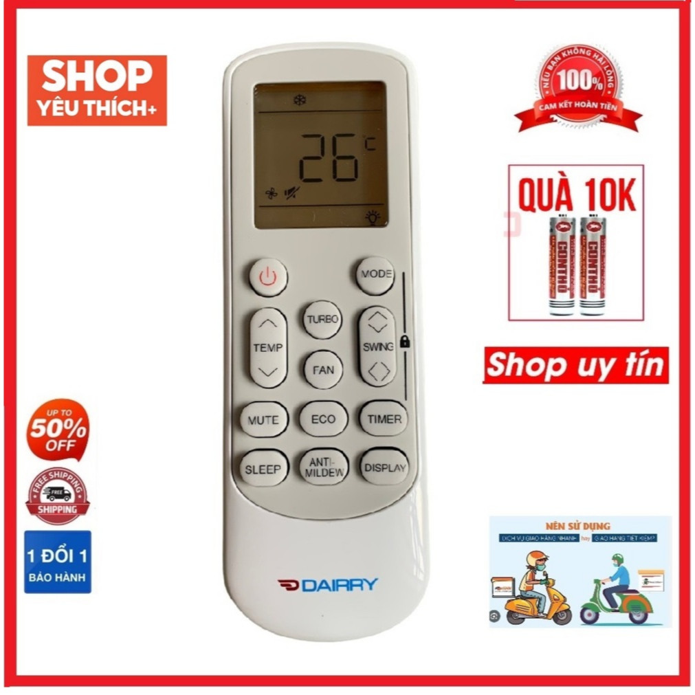 Điều khiển điều hòa máy lạnh Dairry thế hệ mới chính hãng - Tặng kèm pin !