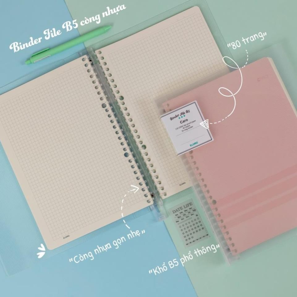Sổ Caro file nhựa kẹp còng binder có thể tách rời klong B5 - 40 tờ ; MS ...