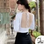 Áo croptop tay dài hở lưng cột dây cổ nữ Duy Linh thiết kế sang trọng ôm body vải cotton DL07TD
