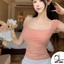 Áo lưới nữ tay ngắn GenY phối dây mặc được 2 kiểu trễ vai màu hồng pastel áo kiểu nữ ôm body DL08A