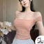 Áo lưới nữ tay ngắn GenY phối dây mặc được 2 kiểu trễ vai màu hồng pastel áo kiểu nữ ôm body DL08A