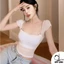 Áo lưới nữ tay ngắn GenY phối dây mặc được 2 kiểu trễ vai màu hồng pastel áo kiểu nữ ôm body DL08A