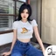 Áo croptop nữ cotton ngắn tay cổ tròn in hoạ tiết gấu kute DUY LINH áo body nữ vải dày dặn DL12A