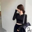 Áo croptop cổ tròn tay dài nữ ôm dáng chất borip cotton co giãn DUYLINH DL25TD