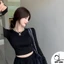 Áo croptop cổ tròn tay dài nữ ôm dáng chất borip cotton co giãn DUYLINH DL25TD
