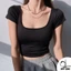 Áo croptop cổ vuông GenY ngắn tay ôm body tôn dáng thiết kế đơn giản trắng đen chất vải DL21A