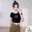 Áo croptop ngắn tay cổ tròn thêu hình kute ôm body tôn dáng 2 màu trắng đen Duy Linh Chuyên Sỉ DL29A