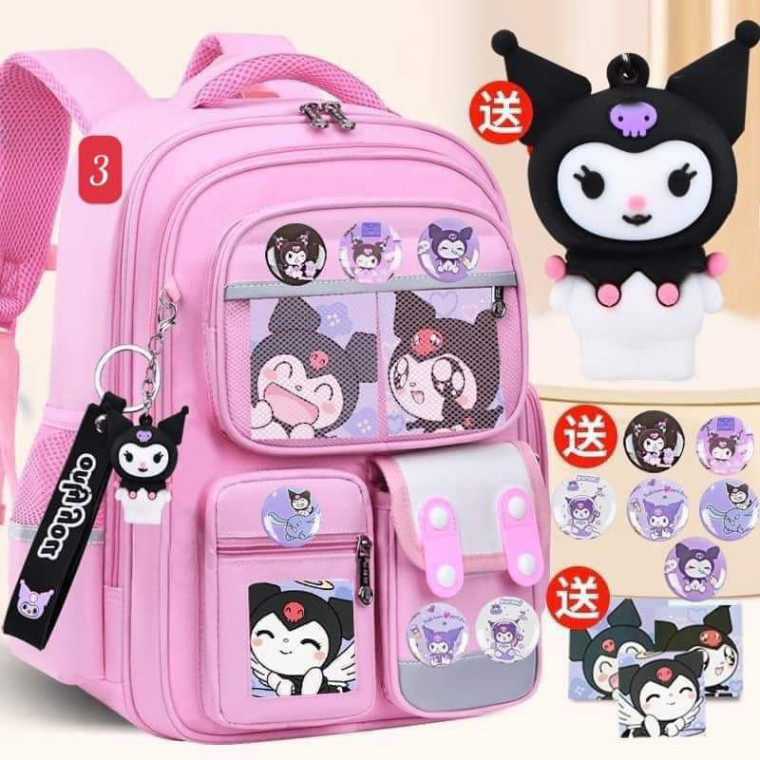 Balo Chống Gù In Hình Kuromi Hot Hít - Balo Tiểu Học Chống Gù 3D Nổi Chất Liệu Chống Thấm Nước Cho Bé (Tuyển   )