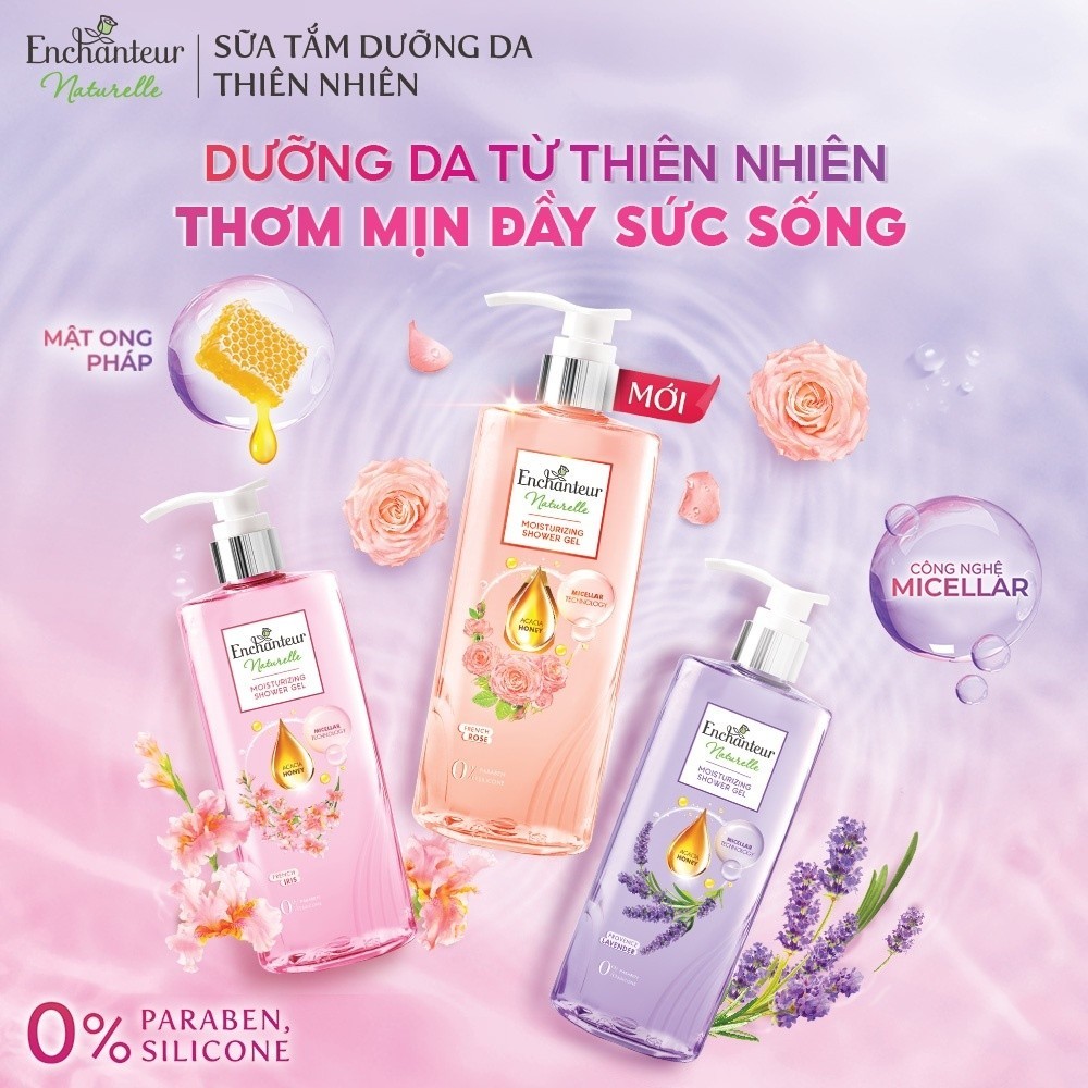 Combo Sữa tắm trắng da hương nước hoa Pháp Enchanteur White Delightful 650g + Sữa tắm thiên nhiên Naturelle 510g