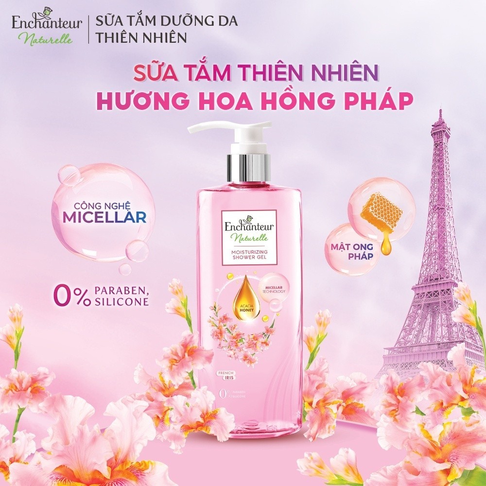 Combo Sữa tắm trắng da hương nước hoa Pháp Enchanteur White Delightful 650g + Sữa tắm thiên nhiên Naturelle 510g