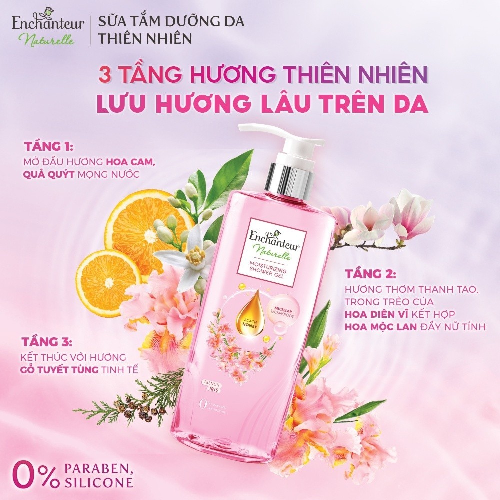 Combo Sữa tắm trắng da hương nước hoa Pháp Enchanteur White Delightful 650g + Sữa tắm thiên nhiên Naturelle 510g