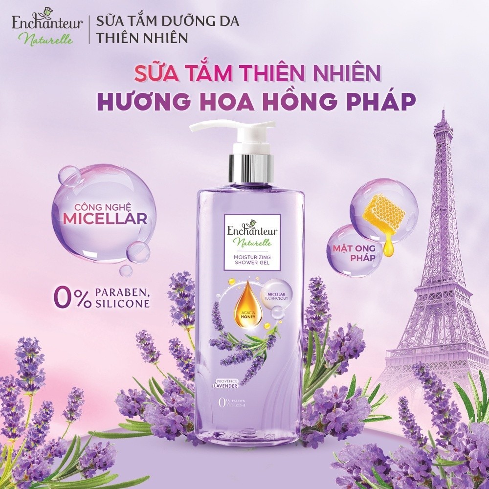 Combo Sữa tắm trắng da hương nước hoa Pháp Enchanteur White Delightful 650g + Sữa tắm thiên nhiên Naturelle 510g