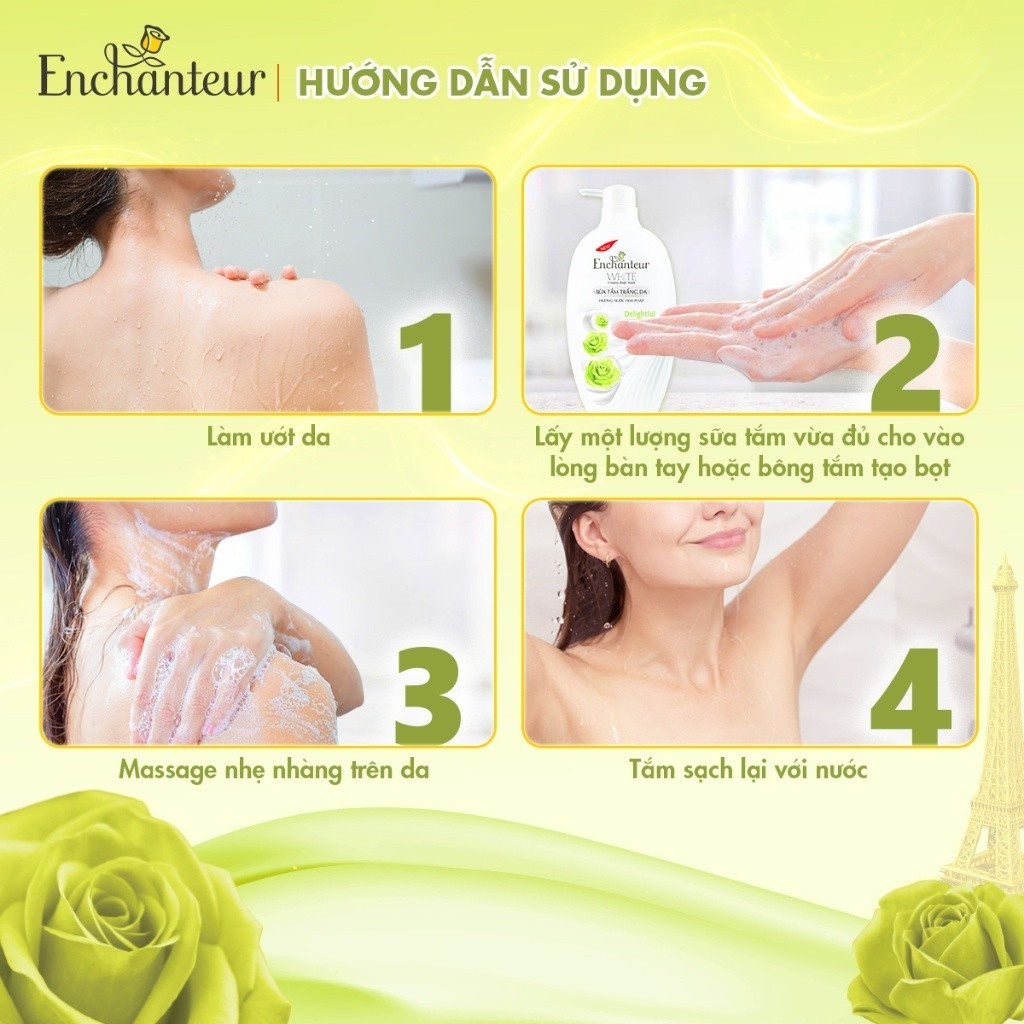 Combo 2 Sữa tắm trắng da hương nước hoa Pháp Enchanteur White Delightful 650g