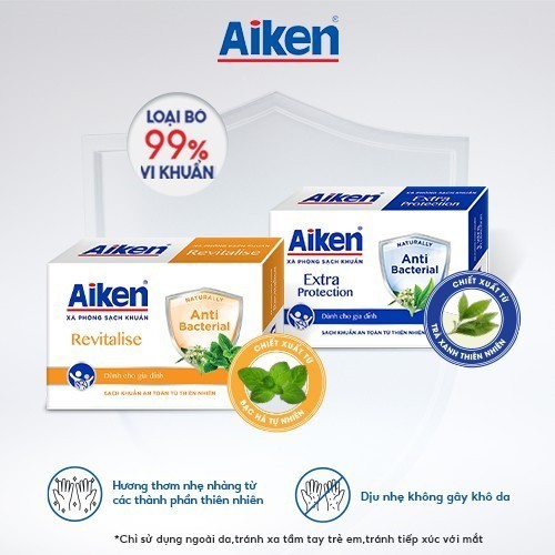 [TĂNG 33% DUNG TÍCH] Combo 6 Xà phòng Aiken sạch khuẩn Dưỡng Ẩm Mềm Mịn chiết xuất Trà xanh (120g x 6)