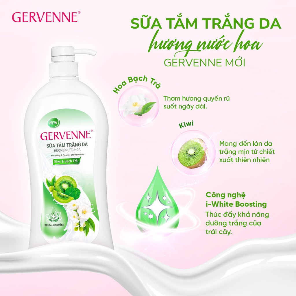 [Combo Tiết Kiệm] Bộ đôi sữa tắm trắng da Gervenne Kiwi Bạch Trà và Dâu Tây Lily Hồng (750g x 2)