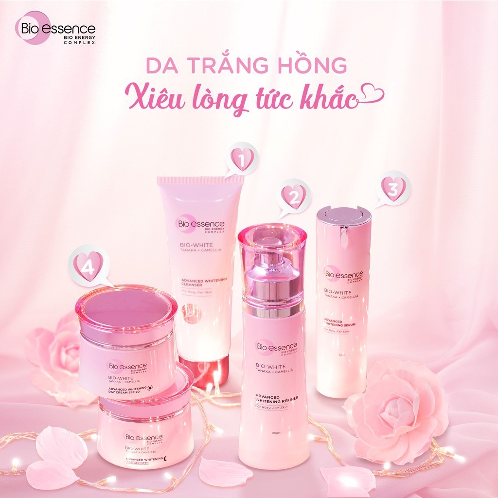 Bộ Bio-essence White - Sáng mịn Whitening: Kem ngày/ đêm 50g, Tinh chất 30ml, Sữa rửa mặt 100g, Kem chống nắng 40ml