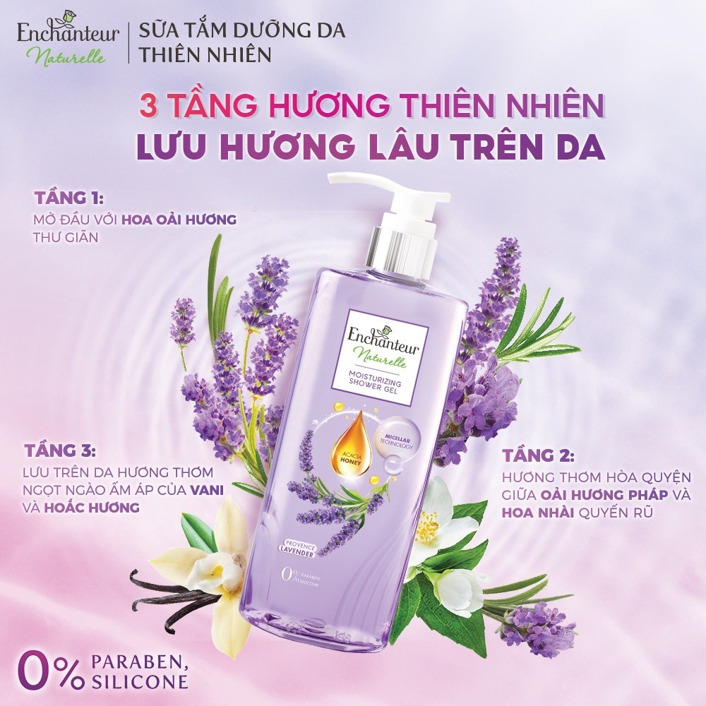 Ảnh Sữa tắm dưỡng da thiên nhiên Pháp Enchanteur Naturelle hương hoa Lavender/Iris/ Rose cho làn da thơm mịn sức sống 510g 4