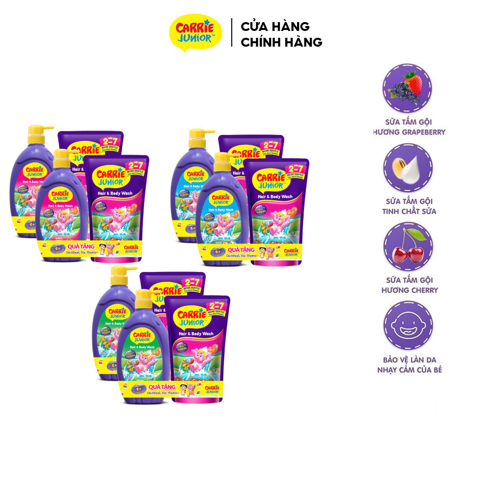Combo 2 Sữa Tắm Gội cho bé Carrie Junior thiên nhiên ( 700g x 2 ) + Tặng 2 túi sữa tắm ( 380g x 2 )