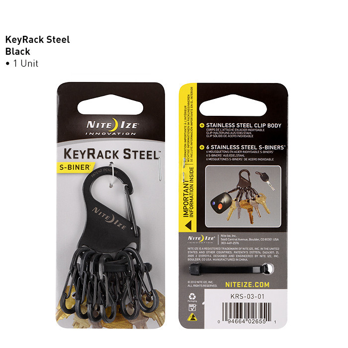 Móc khóa -  Nite Ize KRS-03-01 - Keyrack S-Biner + 6 móc treo đen (Thép đen Black Oxit)