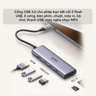 Bộ chuyển Type C UGREEN 60383, hỗ trợ xuất cổng HDMI + USB + SD/ TF Hàng phân phối chính hãng